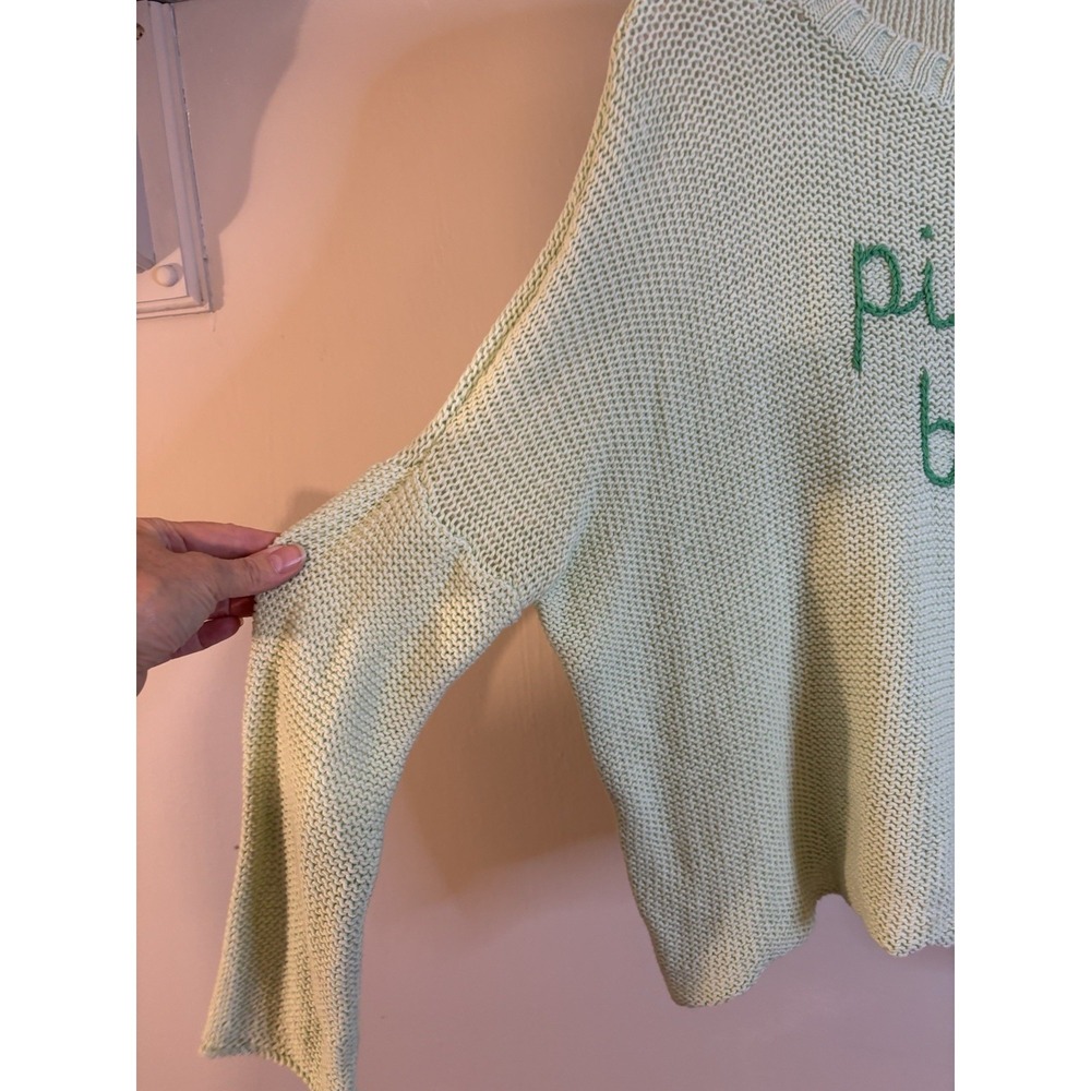 WOODEN SHIPS Green Pickle Ball Sweater M L Cotton Acrylic‎ Boxy - Picture 4 of 6